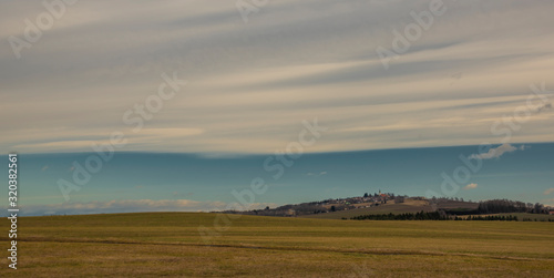 Svaty Jan nad Malsi village on hill in cloudy color day in south Bohemia photo