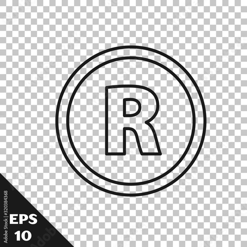 Black line Registered Trademark icon isolated on transparent background. Vector Illustration