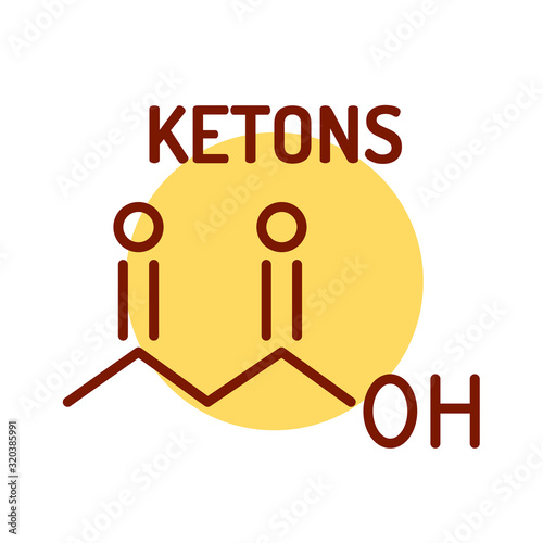 Ketone bodies color line icon. Water-soluble molecules containing the ketone group that are produced by the liver from fatty acids during periods of low food intake.