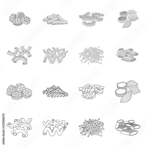 Vector design of pasta and carbohydrate logo. Set of pasta and macaroni vector icon for stock.