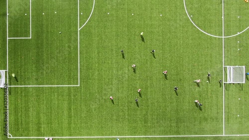 Aerial of 7-a-side football/soccer game on astroturf pitch photo