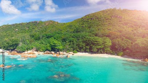 Aerial view of Praslin, Seychelles Islands