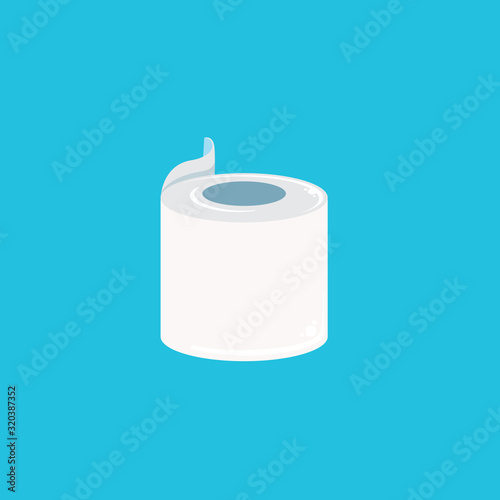 Toilet Paper isolated on blue background. Vector white toilet paper roll sign or icon