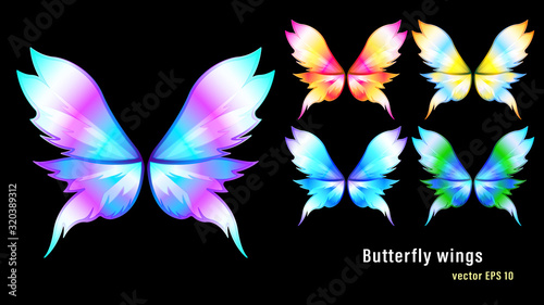 Set different colorful flame gradient butterfly wings