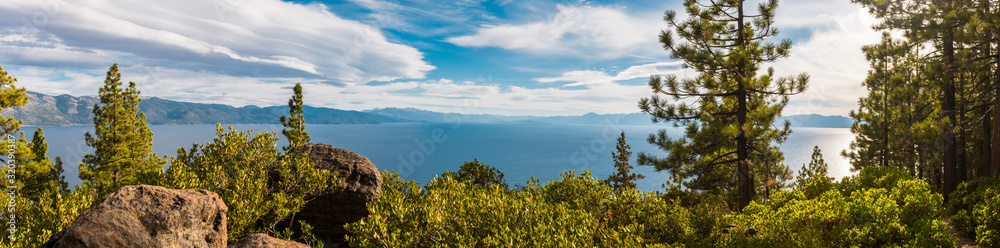 Panoramic view of Lake Tahoe from Crystal Bay Scenic Overlook
