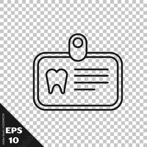 Black line Id card with tooth icon isolated on transparent background. Vector Illustration