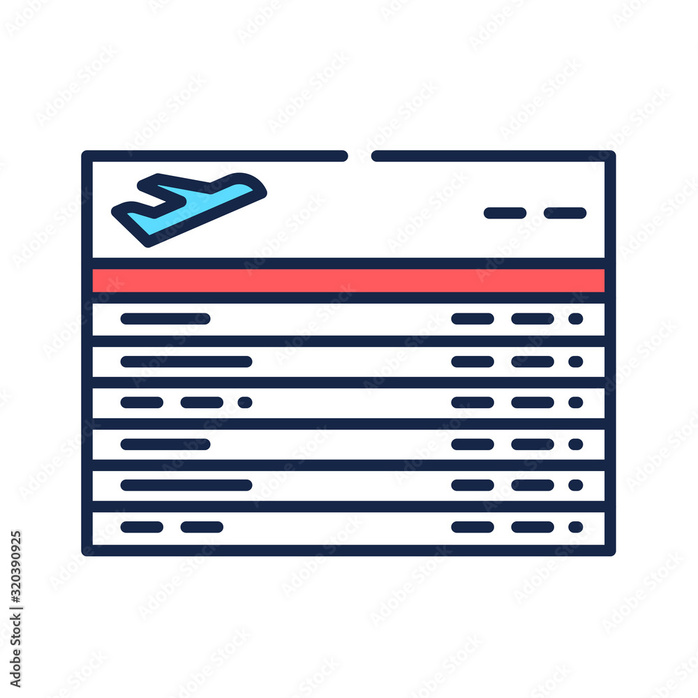 Flight Pictogram Departures board color line icon. Board in the airport with current ...