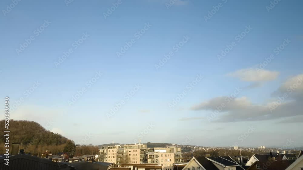 Clouds Time Lapse Over Residental Suburbia of Scandinavian City. Gausel, Stavanger, Norway
