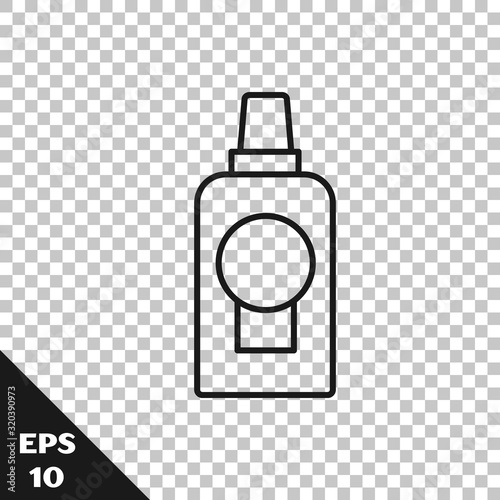 Black line Mouthwash plastic bottle icon isolated on transparent background. Liquid for rinsing mouth. Oralcare equipment. Vector Illustration