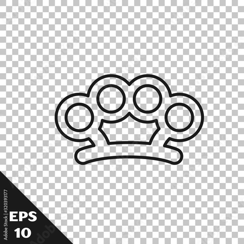Black line Brass knuckles icon isolated on transparent background. Vector Illustration
