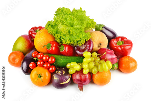 Vegetables and fruits isolated on a white background.