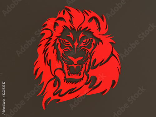 3D rendering - embossed detailed lion head tattoo