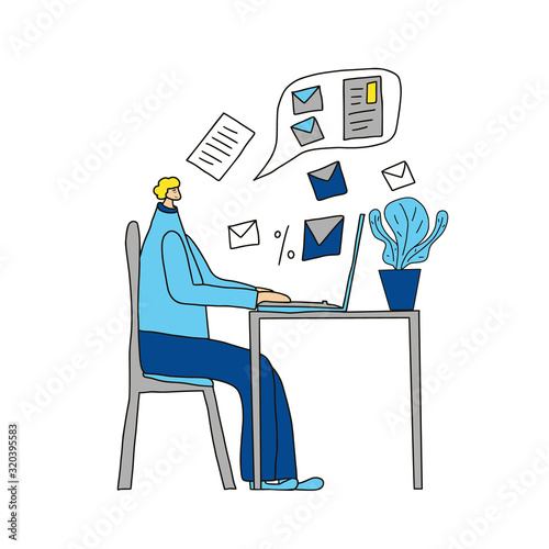 Digital nomand concept. Vector man with plaptop