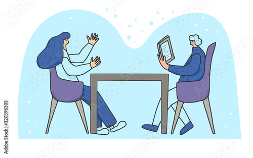 People sitting in the chair. Vector person.