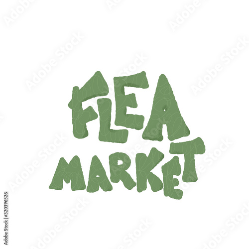 Flea market emblem. Text and hand drawn decor.