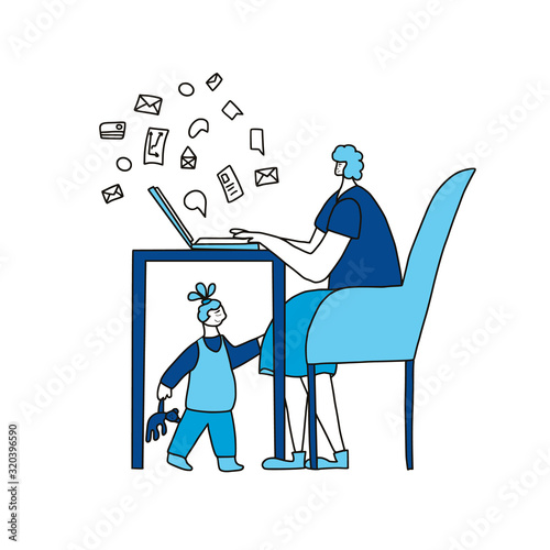 Digital nomand concept. Vector man with plaptop