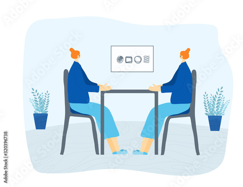 People siting at the desk. Vector design.