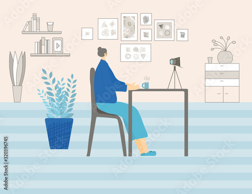 People siting at the desk. Vector design.