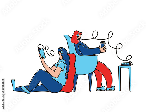 Podcast vector concept. Girl with audio stuff.