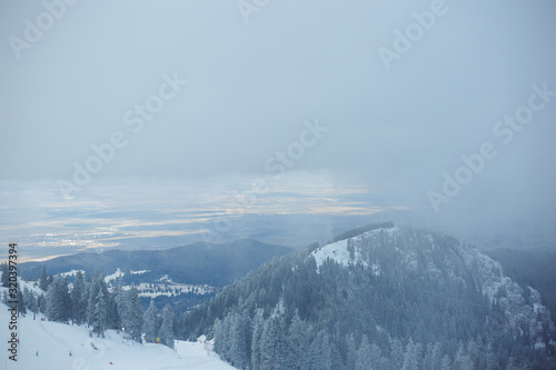 Mountain winter landscape. Beautiful nature and panoramic trees, in mountains.