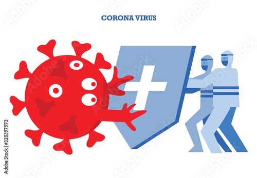 Medics in hazmat suits Fighting with coronavirus. Healthcare and medicine concept. Flat design vector illustration