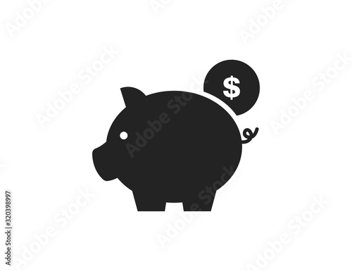 Piggy bank icon, Dollar coin vector web icon isolated on white background, EPS 10, top view	