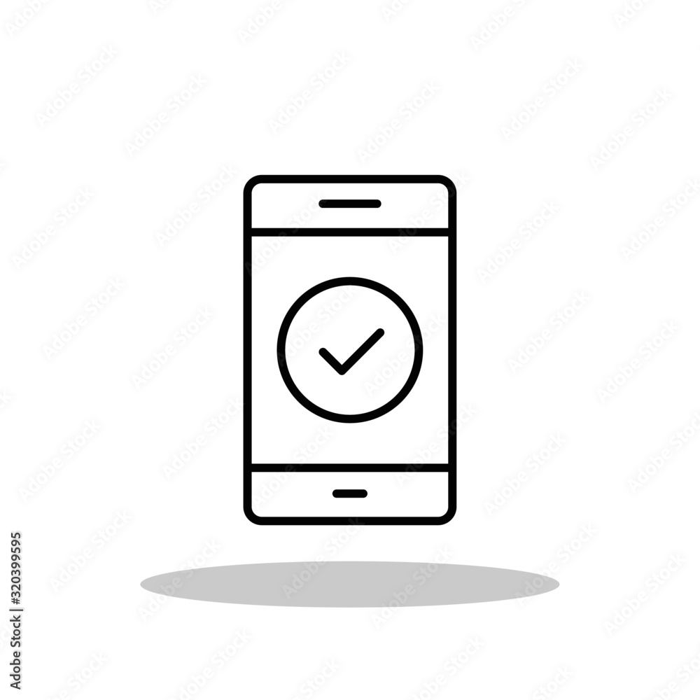 Phone check icon in flat style. Phone outline symbol for your web site design, logo, app, UI Vector EPS 10. Phone check icon in flat style. Phone outline symbol for your web site design, logo, app, UI Vector EPS 10.