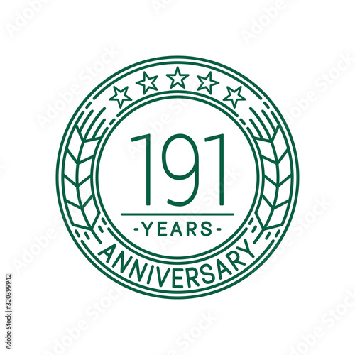 191 years anniversary celebration logo template. Line art vector and illustration.