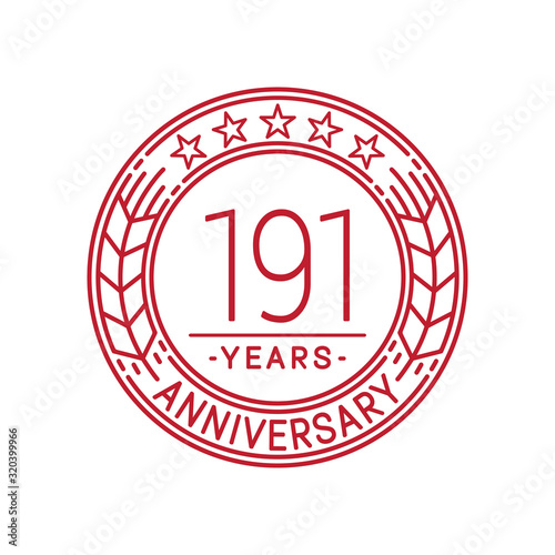 191 years anniversary celebration logo template. Line art vector and illustration.