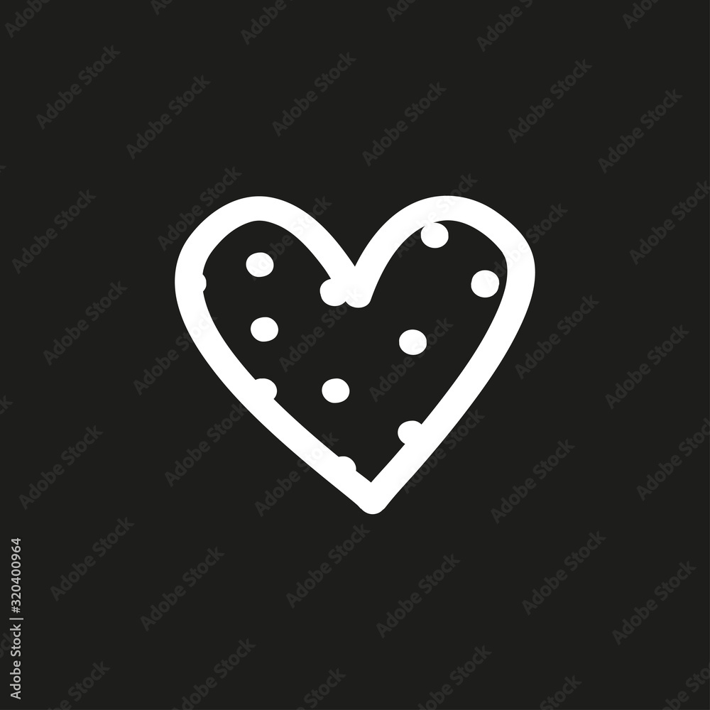 White heart. Love symbol. Abstract hand drawn heart on isolated black background. Black and white illustration. Valentine's day White heart. Love symbol. Abstract hand drawn heart on isolated black background. Black and white illustration. Valentine's day