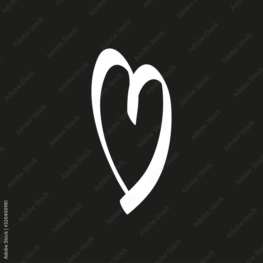 White heart. Love symbol. Abstract hand drawn heart on isolated black