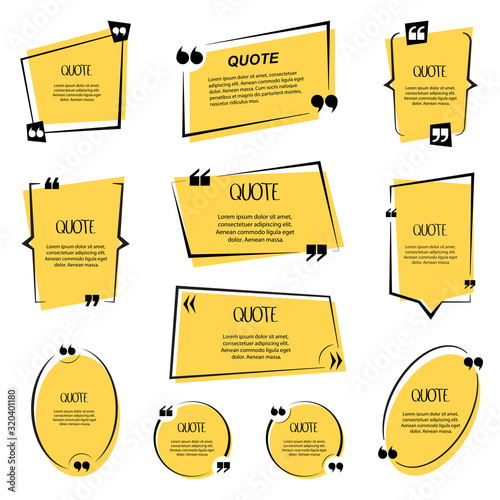 Quote box and speech bubble templates set. Vector illustration.