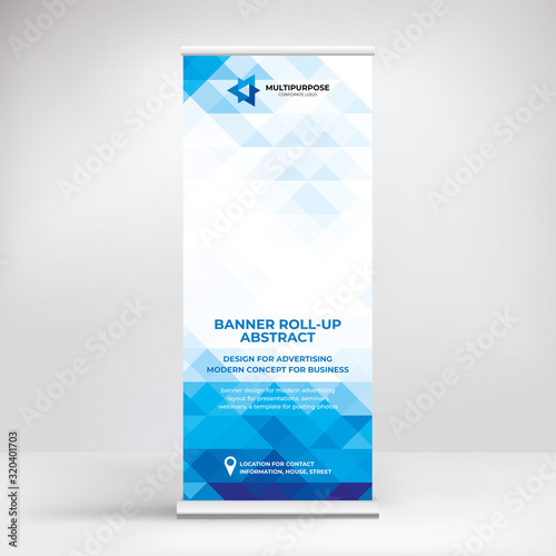 Banner design, roll-up stand for advertising, conferences, seminars, poster template for placing photos and text. Creative background for presentation	