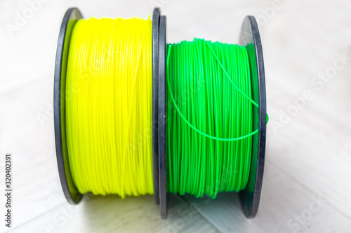 Plastic for 3D Printer yellow and green colors. material