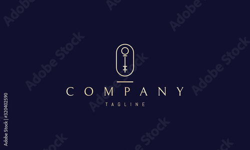 Vector golden logo on which an abstract image of a key in an oval.
