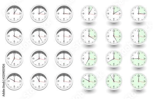 Set of clocks for every hour
