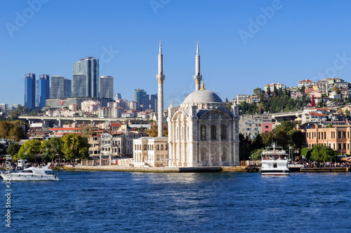 Ortakoy mosque, majidiye Grand mosque built in neo-Baroque style in 1856, Istanbul.