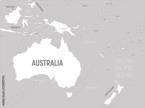 Fotografija Australia and Oceania map - white lands and grey water