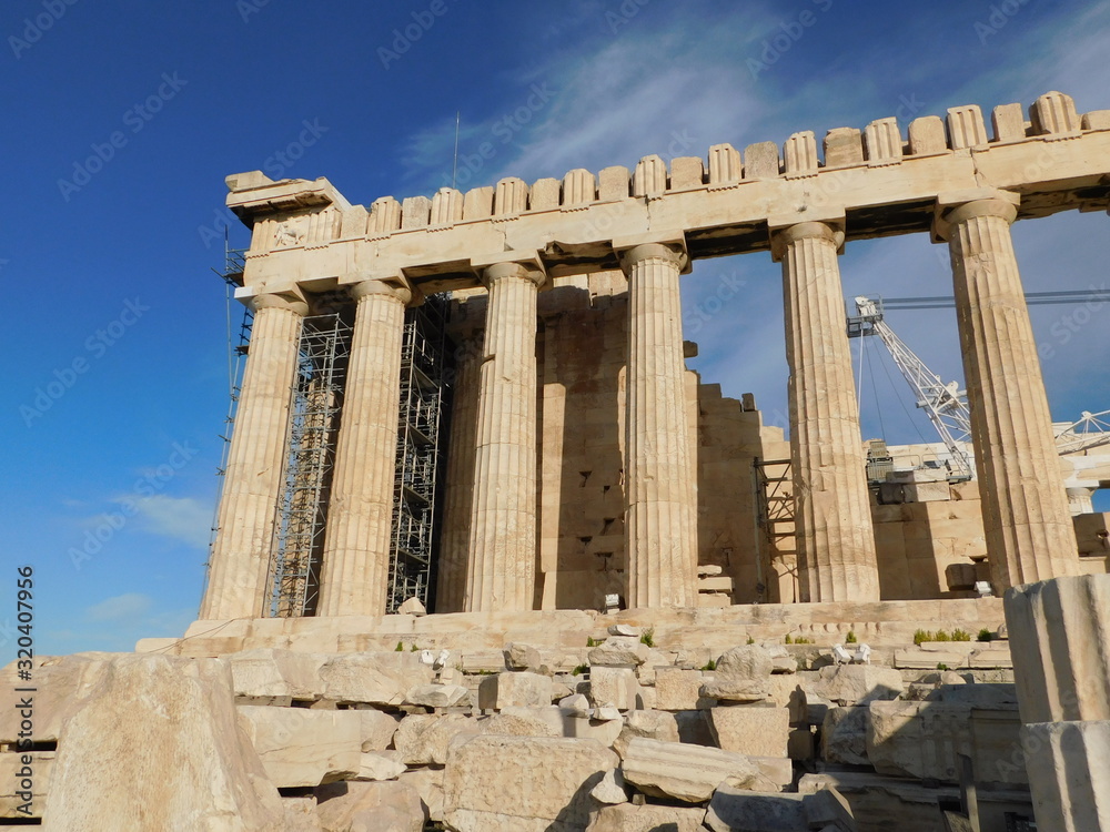 athens, greece classical, acropolis, greece, goddess, wall, sky, blue, white, ruin, greek, ionic, religion, archeology, culture, historic, landmark, famous, column, antique, marble, building, sculptur