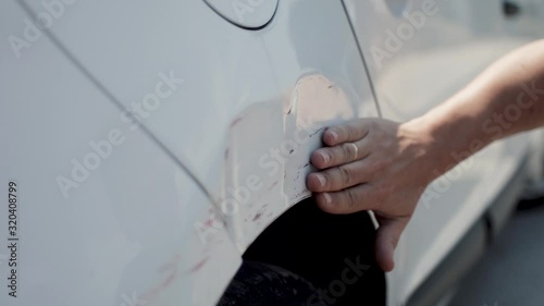 White car damage on white background. Vehicle broken.