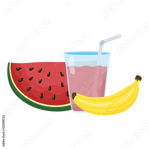 fresh watermelon fruit and banana with juice