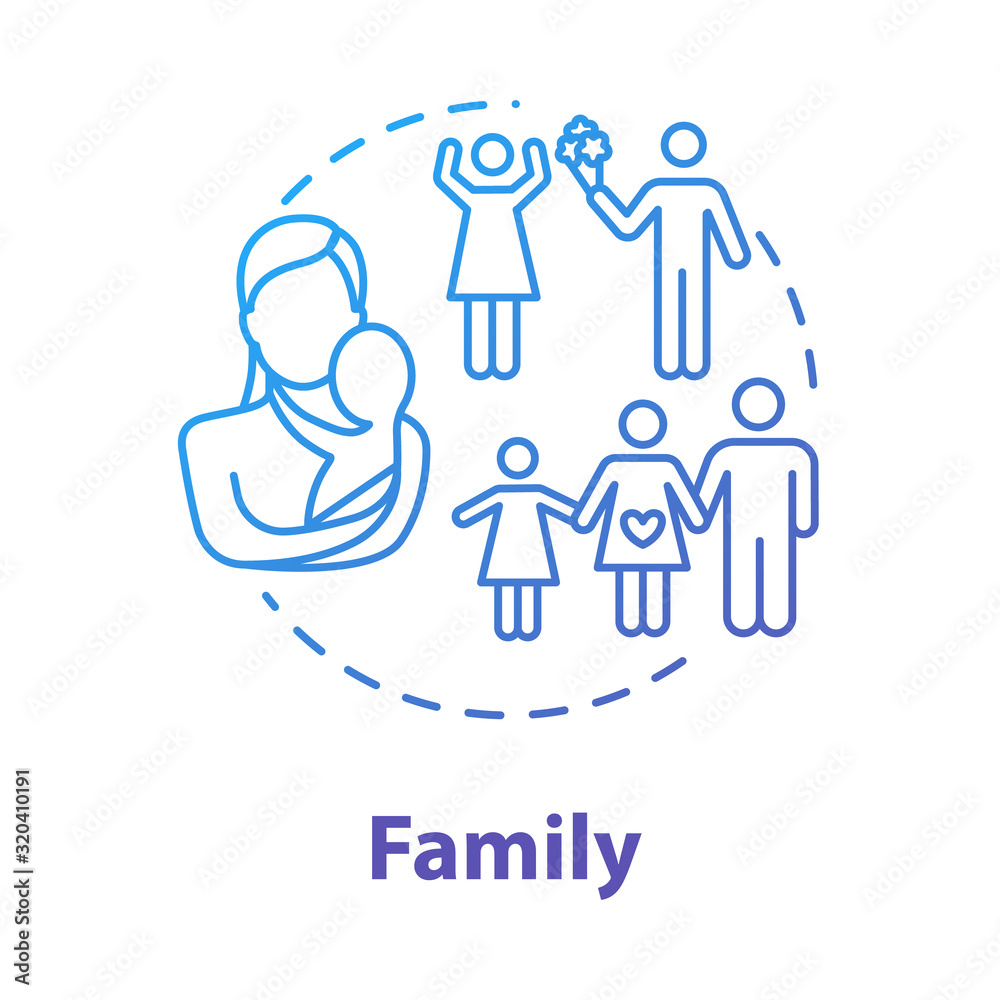 Family concept icon. Loving relationship. Marriage, motherhood. Self-building for fulfilling life. Couple planning for children idea thin line illustration. Vector isolated outline RGB color drawing Family concept icon. Loving relationship. Marriage, motherhood. Self-building for fulfilling life. Couple planning for children idea thin line illustration. Vector isolated outline RGB color drawing