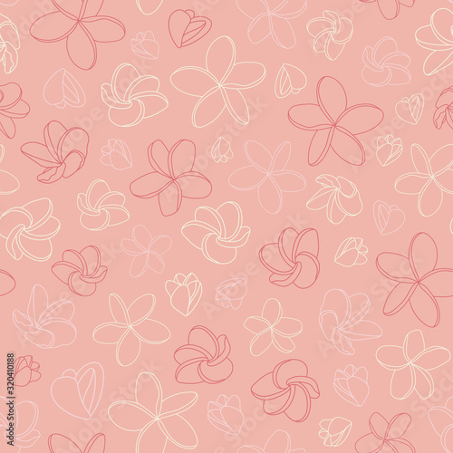 Romantic pink vector pattern with plumeria flowers