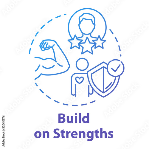 Build on strengths concept icon. Setting priority. SWOT strategy. Premium membership for gym. Self-development idea thin line illustration. Vector isolated outline RGB color drawing