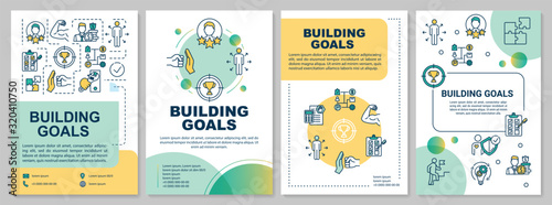 Building goals brochure template. Self-development practice. Flyer, booklet, leaflet print, cover design with linear icons. Vector layouts for magazines, annual reports, advertising posters