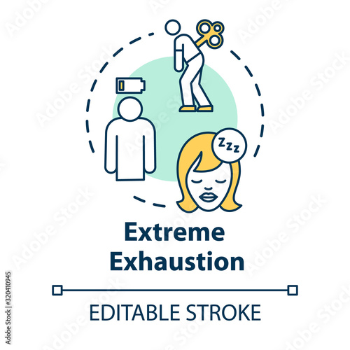 Extreme exhaustion concept icon. Overwork and burnout. Cold symptom. Chronic weakness. Fatigue idea thin line illustration. Vector isolated outline RGB color drawing. Editable stroke