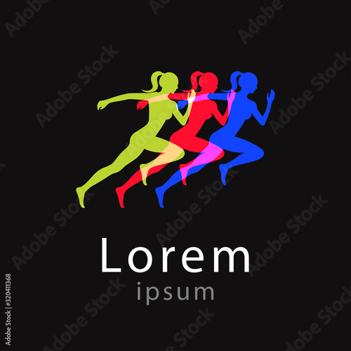 Run Logo club  emblem with abstract running people silhouettes  label for sports club  sport tournament  competition  marathon and healthy lifestyle. Vector illustration