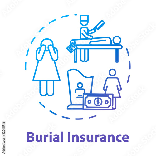 Burial insurance concept icon. Coverage for accident. Family member loss. Financial help with arrangement. Funeral expense idea thin line illustration. Vector isolated outline RGB color drawing
