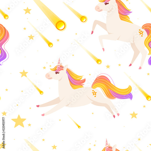 Seamless pattern of Magic mythical animal from fairy tale unicorn cartoon animal design flat vector illustration on dark background