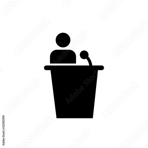 Public speaker linear vector icon. Orator, protest, meeting leader thin black line illustration. Political public speech outline drawing. Politician, protester isolated contour symbol.